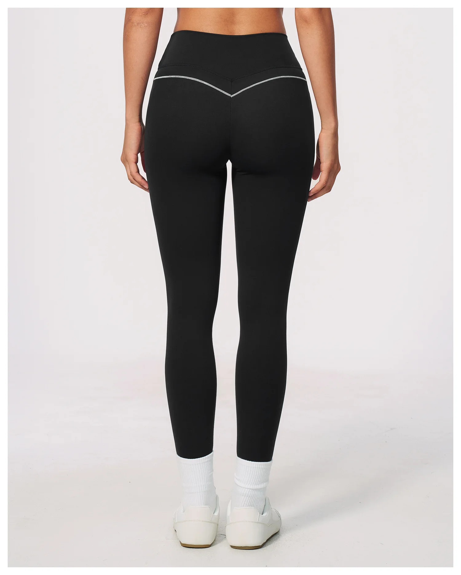 Women High Waist Yoga Leggings V Back Contrast Stitching Butt Lifting Gym Pants Tummy Control Workout Tights Running Sportswear