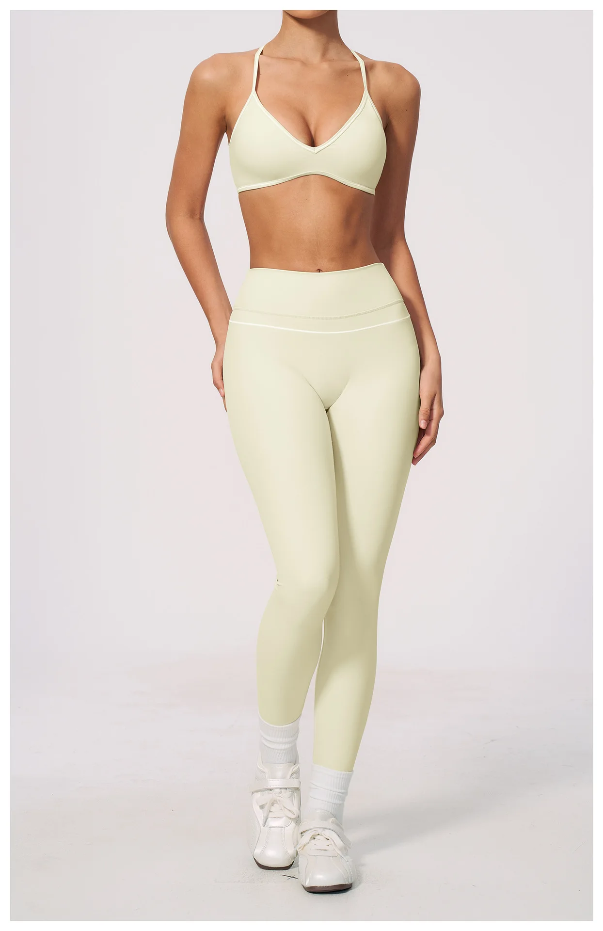 Women High Waist Yoga Leggings V Back Contrast Stitching Butt Lifting Gym Pants Tummy Control Workout Tights Running Sportswear