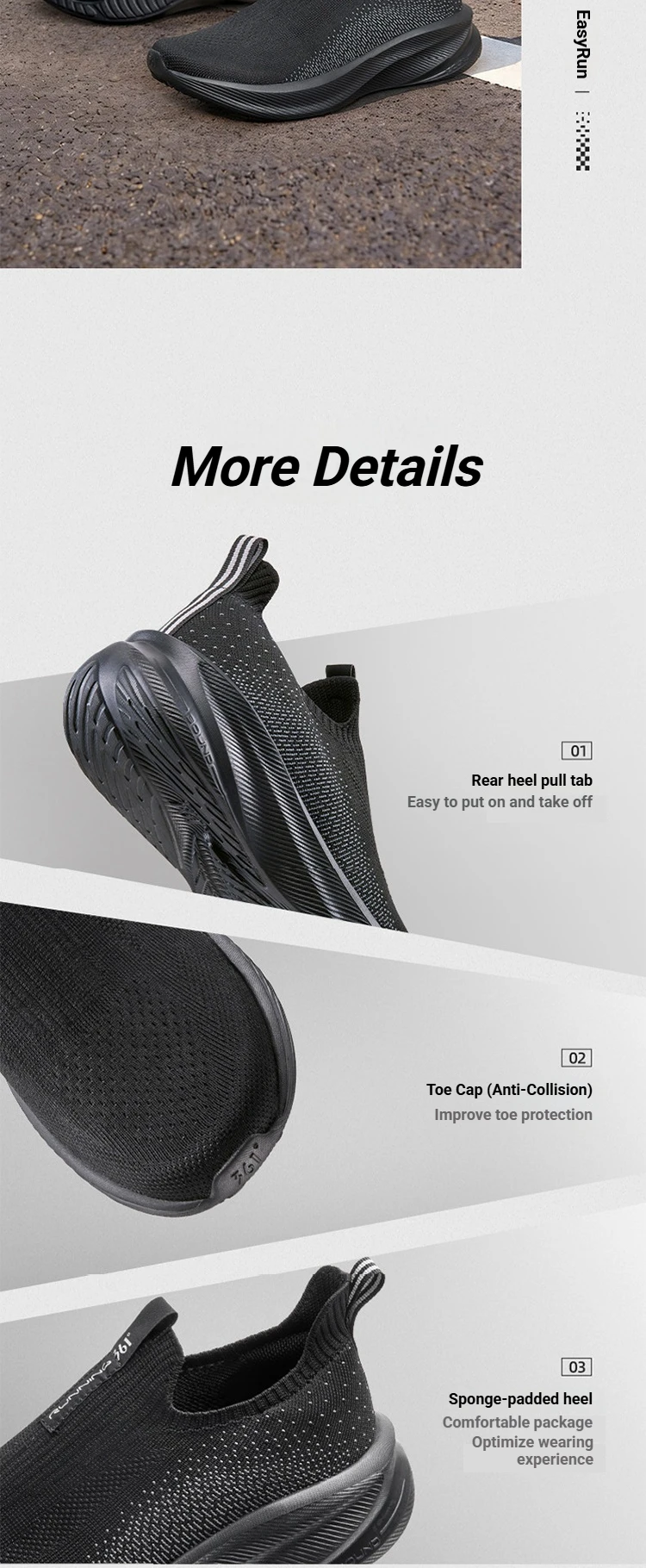 361 Degrees Fengye 5.0 Slip-On Daily Running Shoes Durable Stable Lightweight Elastic Rebound Breathable Male Sneakers 672632242