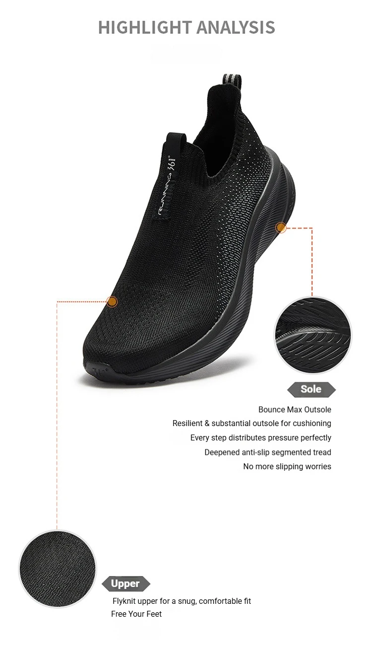 361 Degrees Fengye 5.0 Slip-On Daily Running Shoes Durable Stable Lightweight Elastic Rebound Breathable Male Sneakers 672632242