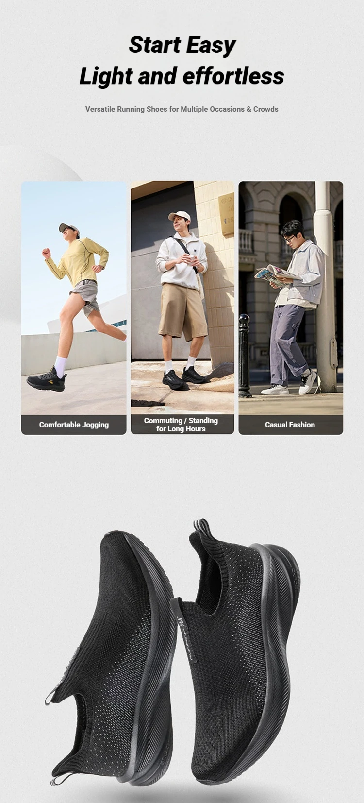 361 Degrees Fengye 5.0 Slip-On Daily Running Shoes Durable Stable Lightweight Elastic Rebound Breathable Male Sneakers 672632242