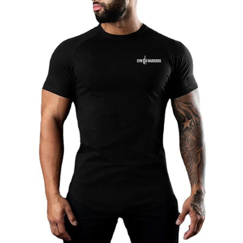 Mens Running Absorb Sweat T-Shirts Gym Bodybuilding Tee Shirts Summer Cotton Short Sleeve Fitness Shirts Casual Sports Clothing