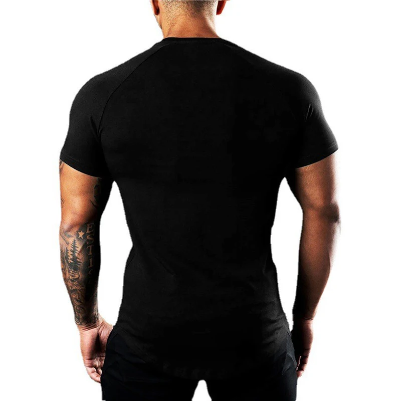 Mens Running Absorb Sweat T-Shirts Gym Bodybuilding Tee Shirts Summer Cotton Short Sleeve Fitness Shirts Casual Sports Clothing