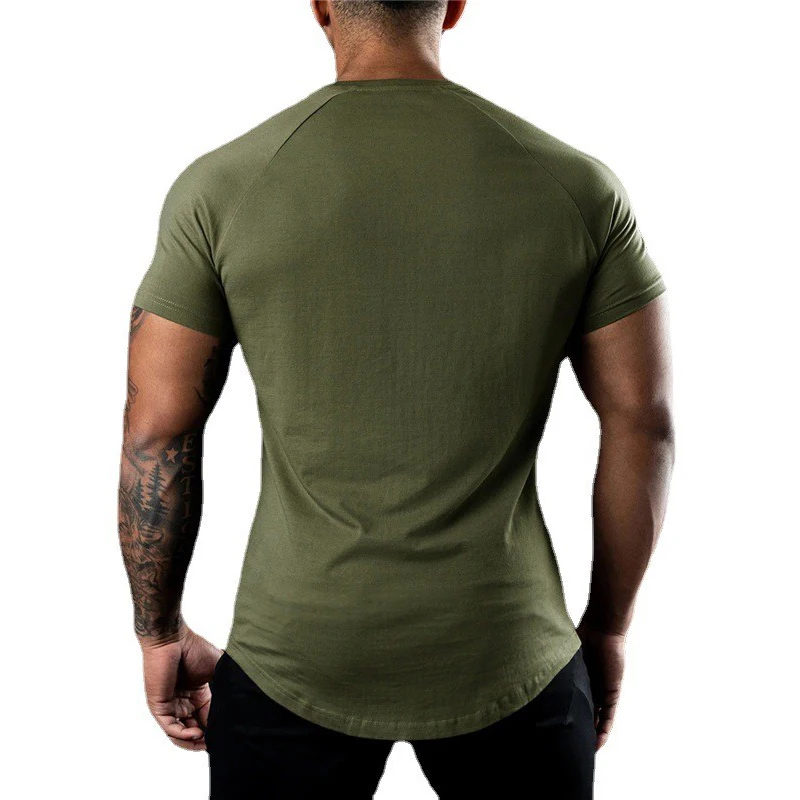 Mens Running Absorb Sweat T-Shirts Gym Bodybuilding Tee Shirts Summer Cotton Short Sleeve Fitness Shirts Casual Sports Clothing