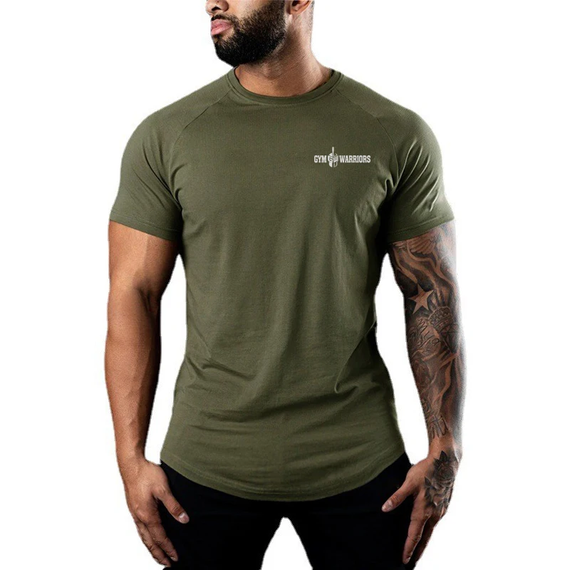 Mens Running Absorb Sweat T-Shirts Gym Bodybuilding Tee Shirts Summer Cotton Short Sleeve Fitness Shirts Casual Sports Clothing