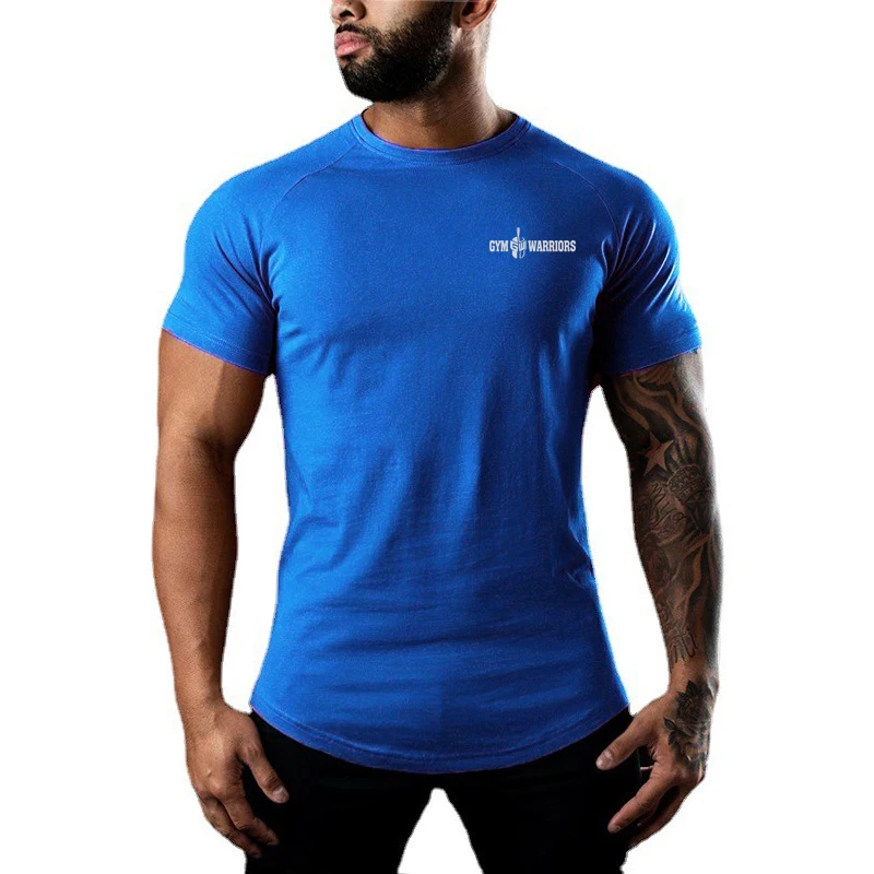 Mens Running Absorb Sweat T-Shirts Gym Bodybuilding Tee Shirts Summer Cotton Short Sleeve Fitness Shirts Casual Sports Clothing
