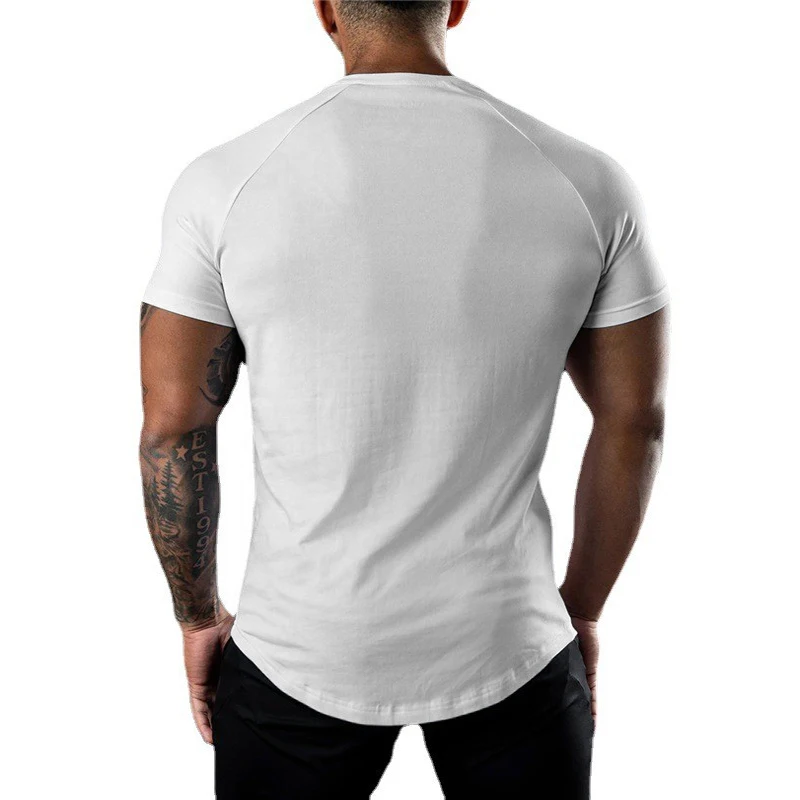 Mens Running Absorb Sweat T-Shirts Gym Bodybuilding Tee Shirts Summer Cotton Short Sleeve Fitness Shirts Casual Sports Clothing