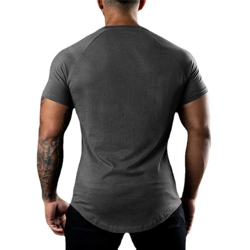 Mens Running Absorb Sweat T-Shirts Gym Bodybuilding Tee Shirts Summer Cotton Short Sleeve Fitness Shirts Casual Sports Clothing