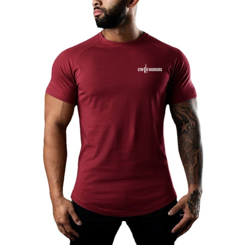 Mens Running Absorb Sweat T-Shirts Gym Bodybuilding Tee Shirts Summer Cotton Short Sleeve Fitness Shirts Casual Sports Clothing