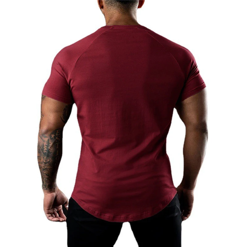 Mens Running Absorb Sweat T-Shirts Gym Bodybuilding Tee Shirts Summer Cotton Short Sleeve Fitness Shirts Casual Sports Clothing