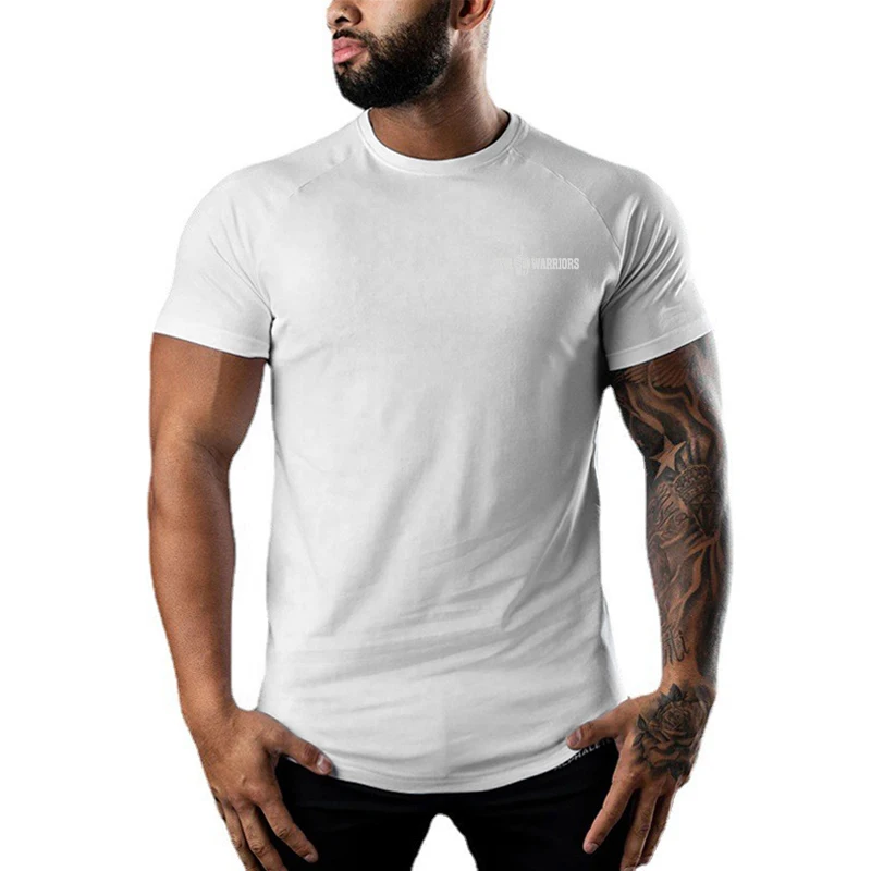 Mens Running Absorb Sweat T-Shirts Gym Bodybuilding Tee Shirts Summer Cotton Short Sleeve Fitness Shirts Casual Sports Clothing