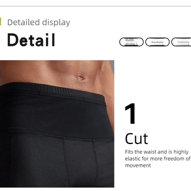 Men's High Waist Compression Running Shorts Quick Dry Breathable Gym Workout Marathon Shorts with Pockets