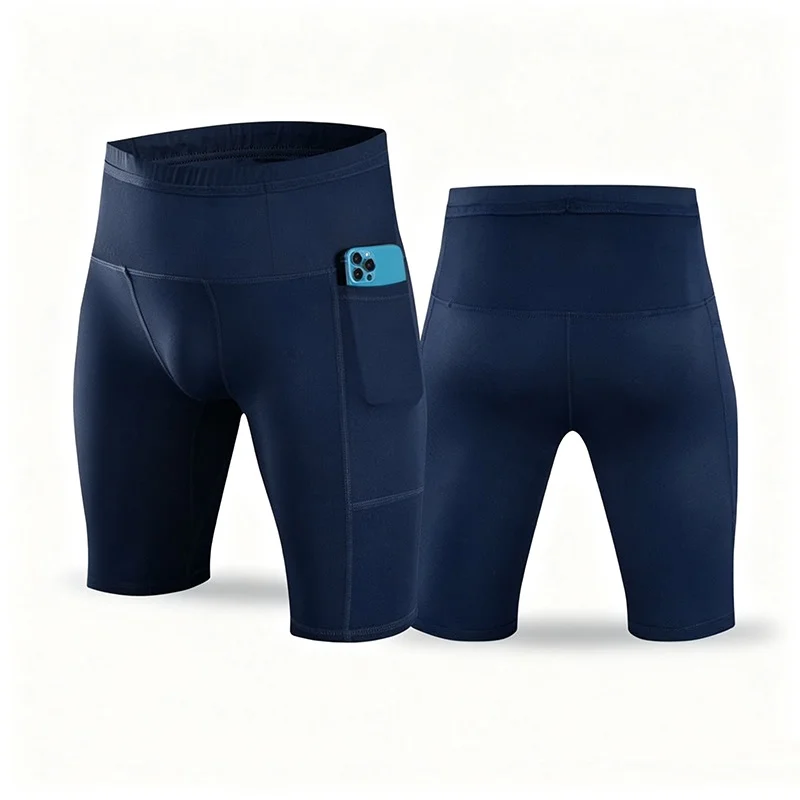 Men's High Waist Compression Running Shorts Quick Dry Breathable Gym Workout Marathon Shorts with Pockets