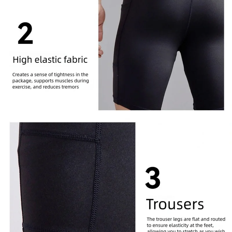 Men's High Waist Compression Running Shorts Quick Dry Breathable Gym Workout Marathon Shorts with Pockets