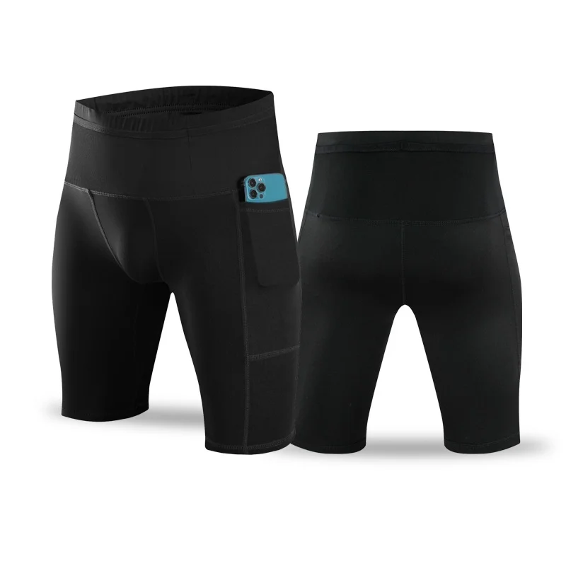 Men's High Waist Compression Running Shorts Quick Dry Breathable Gym Workout Marathon Shorts with Pockets
