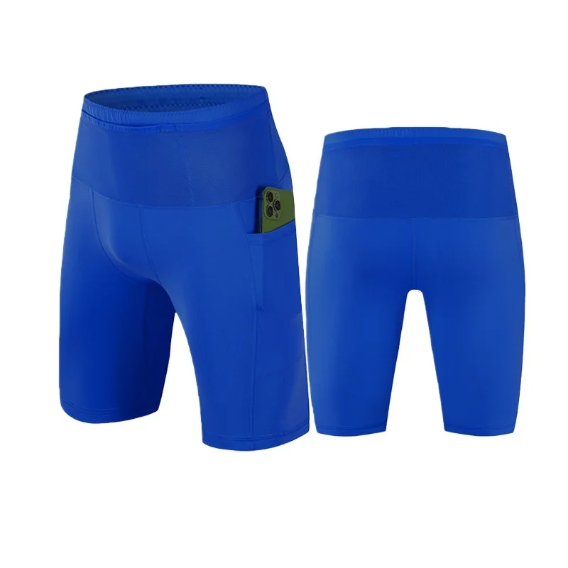 Men's High Waist Compression Running Shorts Quick Dry Breathable Gym Workout Marathon Shorts with Pockets