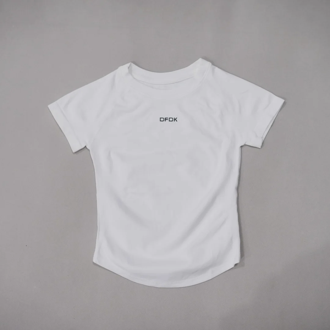 DFDK Women Round Neck Sports T Shirt Breathable Short Sleeve Elastic Slim Fit Casual Tee Gym Yoga Running Training Workout Top