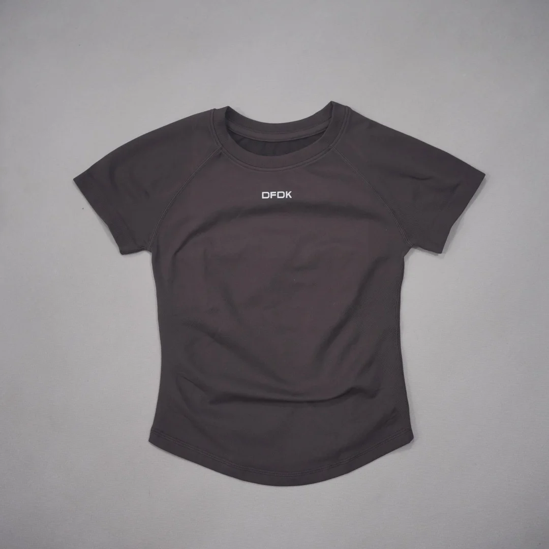 DFDK Women Round Neck Sports T Shirt Breathable Short Sleeve Elastic Slim Fit Casual Tee Gym Yoga Running Training Workout Top