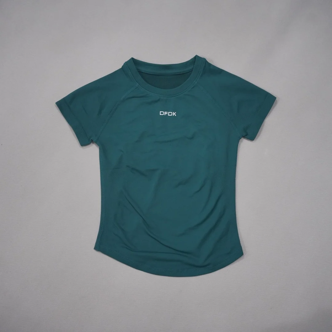 DFDK Women Round Neck Sports T Shirt Breathable Short Sleeve Elastic Slim Fit Casual Tee Gym Yoga Running Training Workout Top