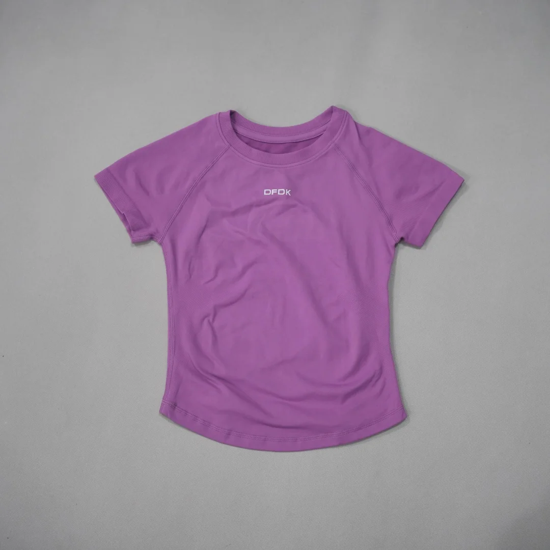 DFDK Women Round Neck Sports T Shirt Breathable Short Sleeve Elastic Slim Fit Casual Tee Gym Yoga Running Training Workout Top