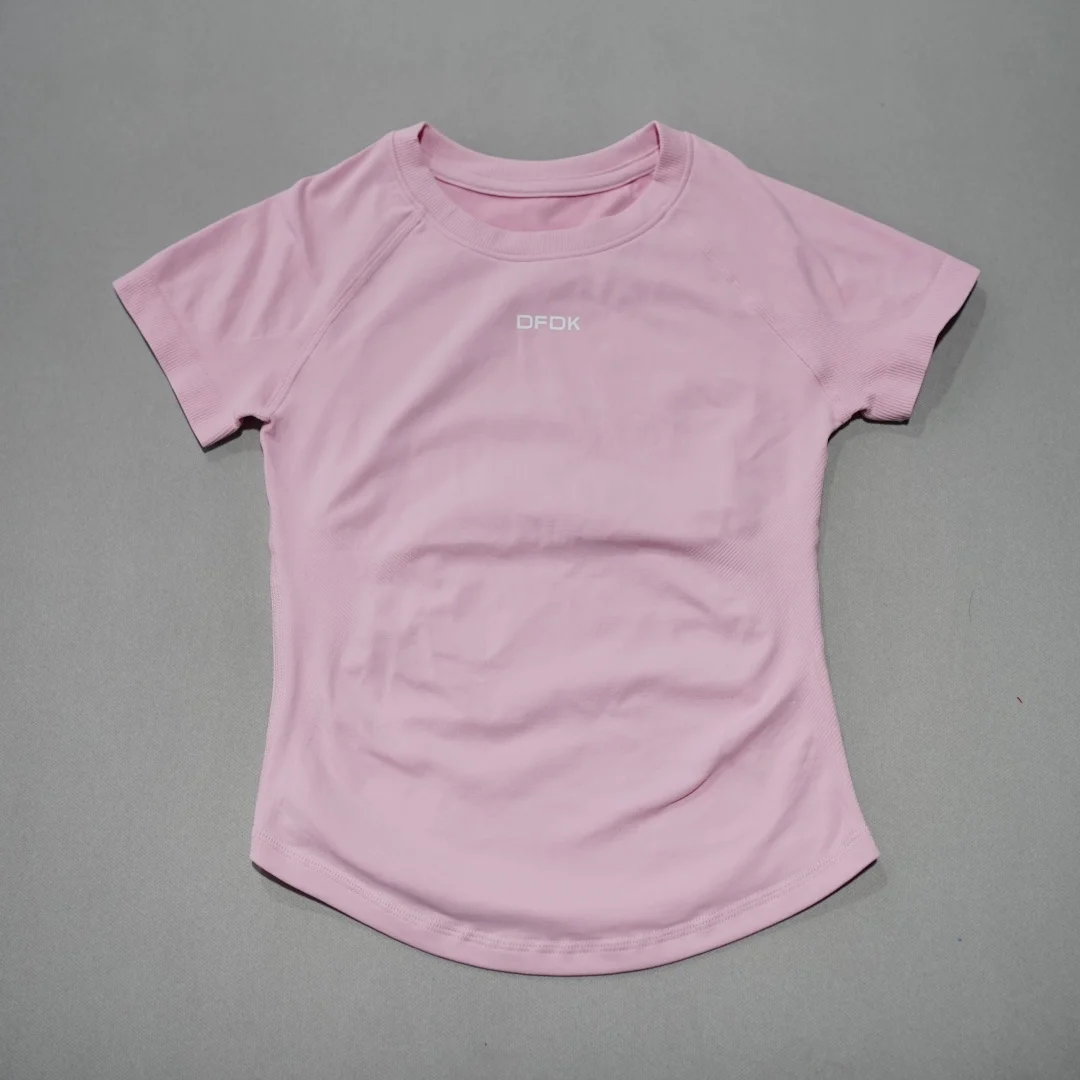 DFDK Women Round Neck Sports T Shirt Breathable Short Sleeve Elastic Slim Fit Casual Tee Gym Yoga Running Training Workout Top