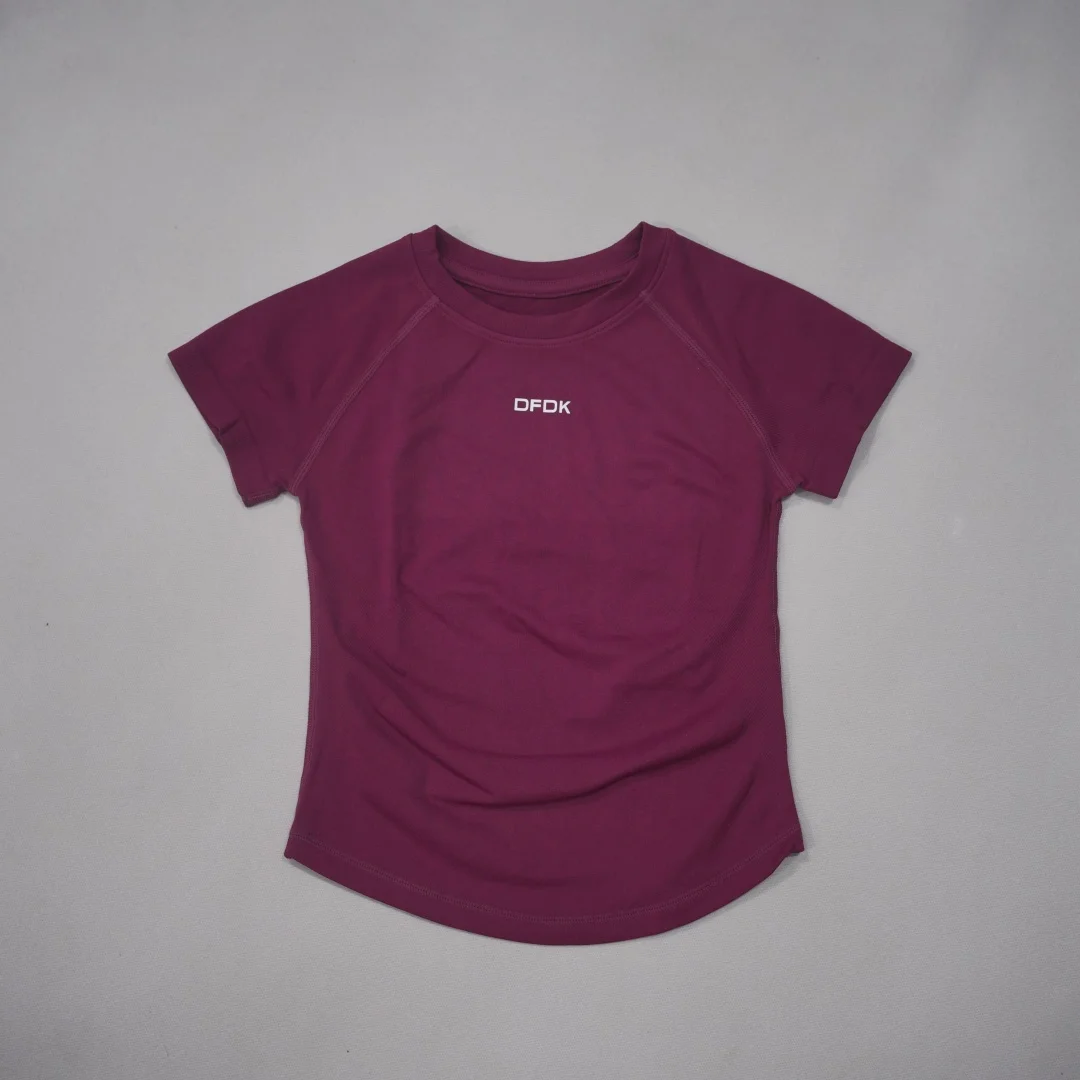 DFDK Women Round Neck Sports T Shirt Breathable Short Sleeve Elastic Slim Fit Casual Tee Gym Yoga Running Training Workout Top