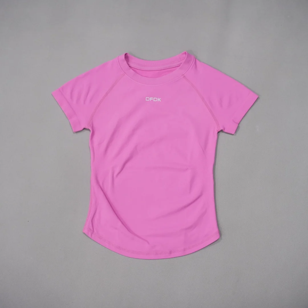 DFDK Women Round Neck Sports T Shirt Breathable Short Sleeve Elastic Slim Fit Casual Tee Gym Yoga Running Training Workout Top