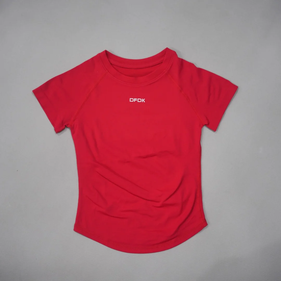 DFDK Women Round Neck Sports T Shirt Breathable Short Sleeve Elastic Slim Fit Casual Tee Gym Yoga Running Training Workout Top