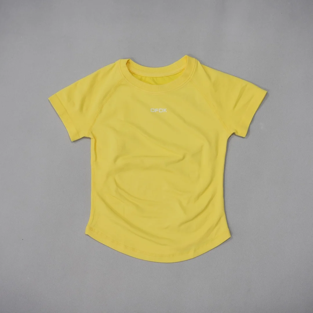 DFDK Women Round Neck Sports T Shirt Breathable Short Sleeve Elastic Slim Fit Casual Tee Gym Yoga Running Training Workout Top
