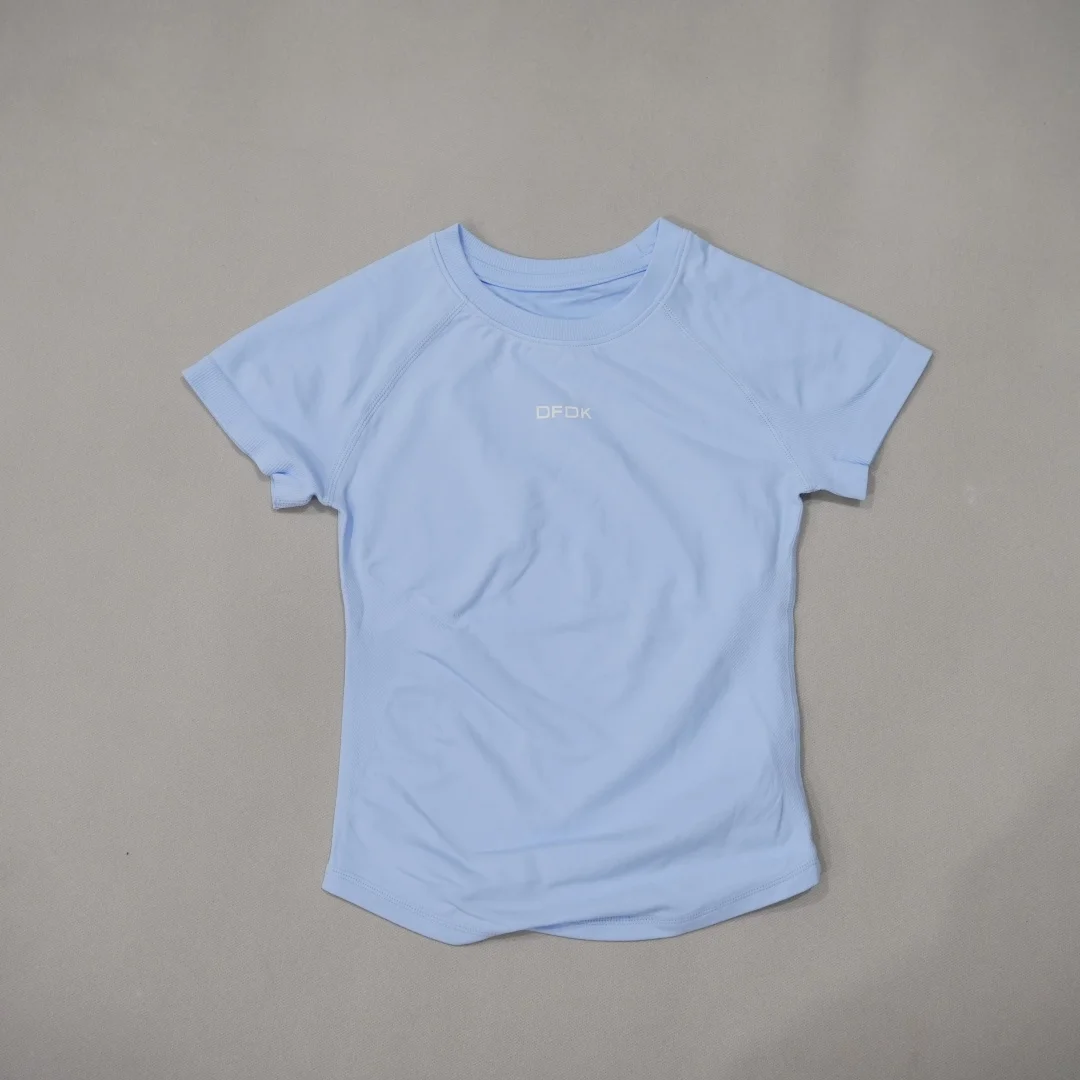DFDK Women Round Neck Sports T Shirt Breathable Short Sleeve Elastic Slim Fit Casual Tee Gym Yoga Running Training Workout Top