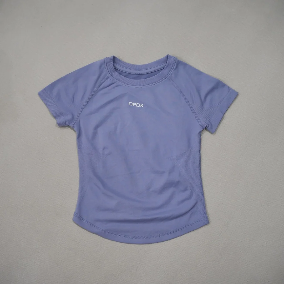 DFDK Women Round Neck Sports T Shirt Breathable Short Sleeve Elastic Slim Fit Casual Tee Gym Yoga Running Training Workout Top