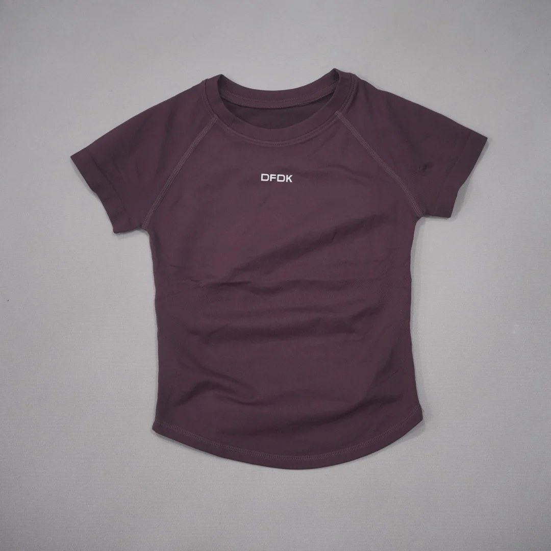 DFDK Women Round Neck Sports T Shirt Breathable Short Sleeve Elastic Slim Fit Casual Tee Gym Yoga Running Training Workout Top