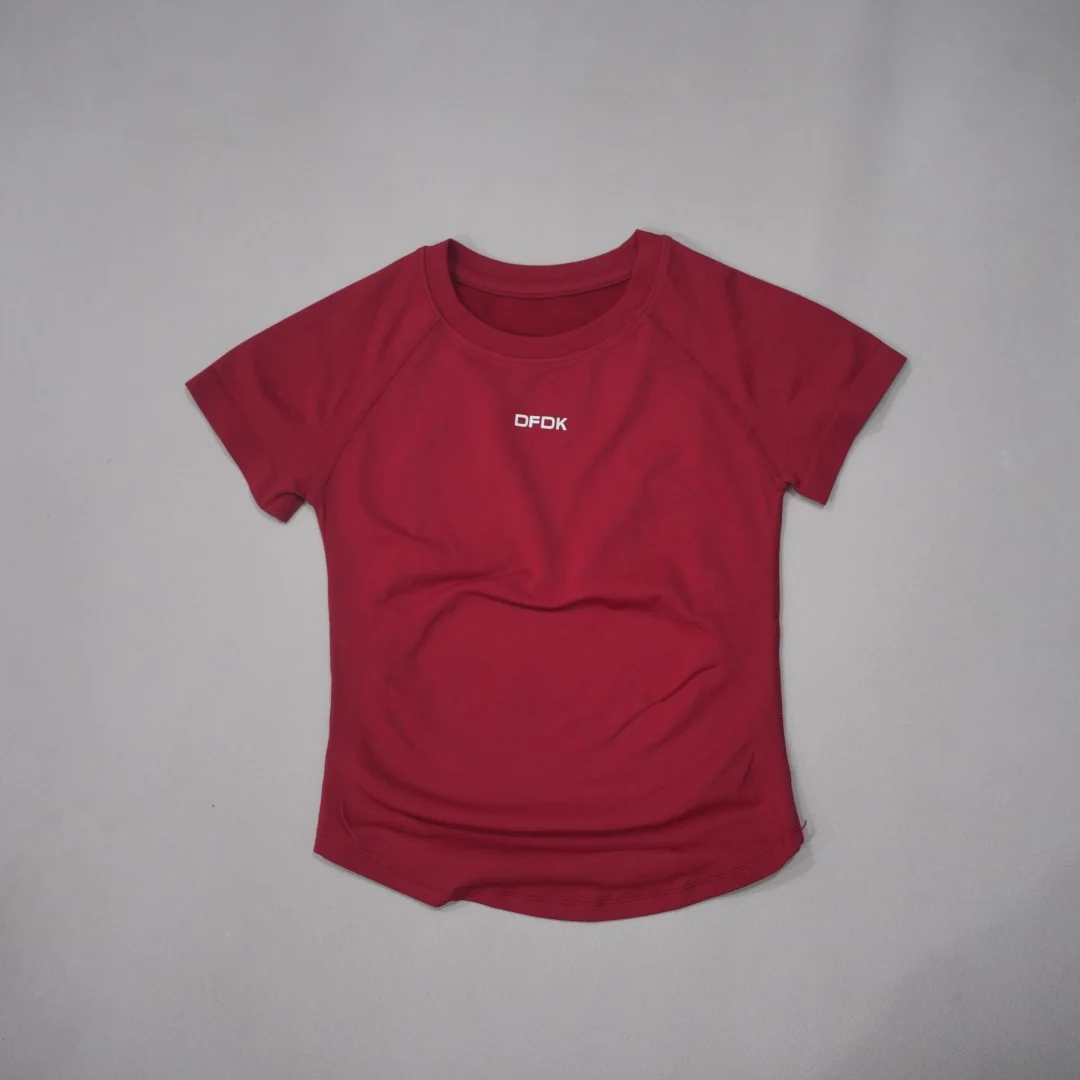 DFDK Women Round Neck Sports T Shirt Breathable Short Sleeve Elastic Slim Fit Casual Tee Gym Yoga Running Training Workout Top
