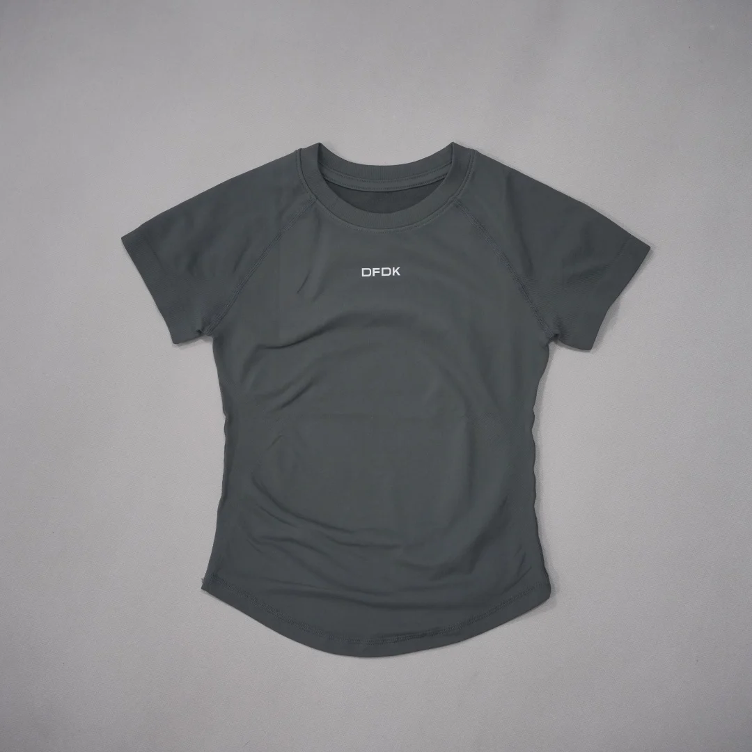 DFDK Women Round Neck Sports T Shirt Breathable Short Sleeve Elastic Slim Fit Casual Tee Gym Yoga Running Training Workout Top