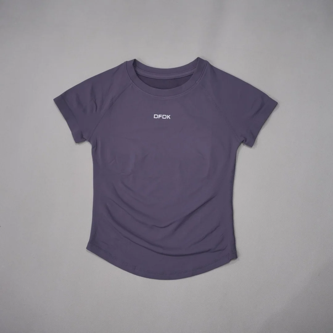 DFDK Women Round Neck Sports T Shirt Breathable Short Sleeve Elastic Slim Fit Casual Tee Gym Yoga Running Training Workout Top