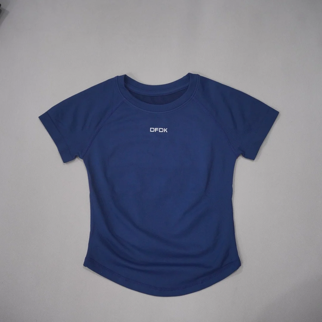 DFDK Women Round Neck Sports T Shirt Breathable Short Sleeve Elastic Slim Fit Casual Tee Gym Yoga Running Training Workout Top