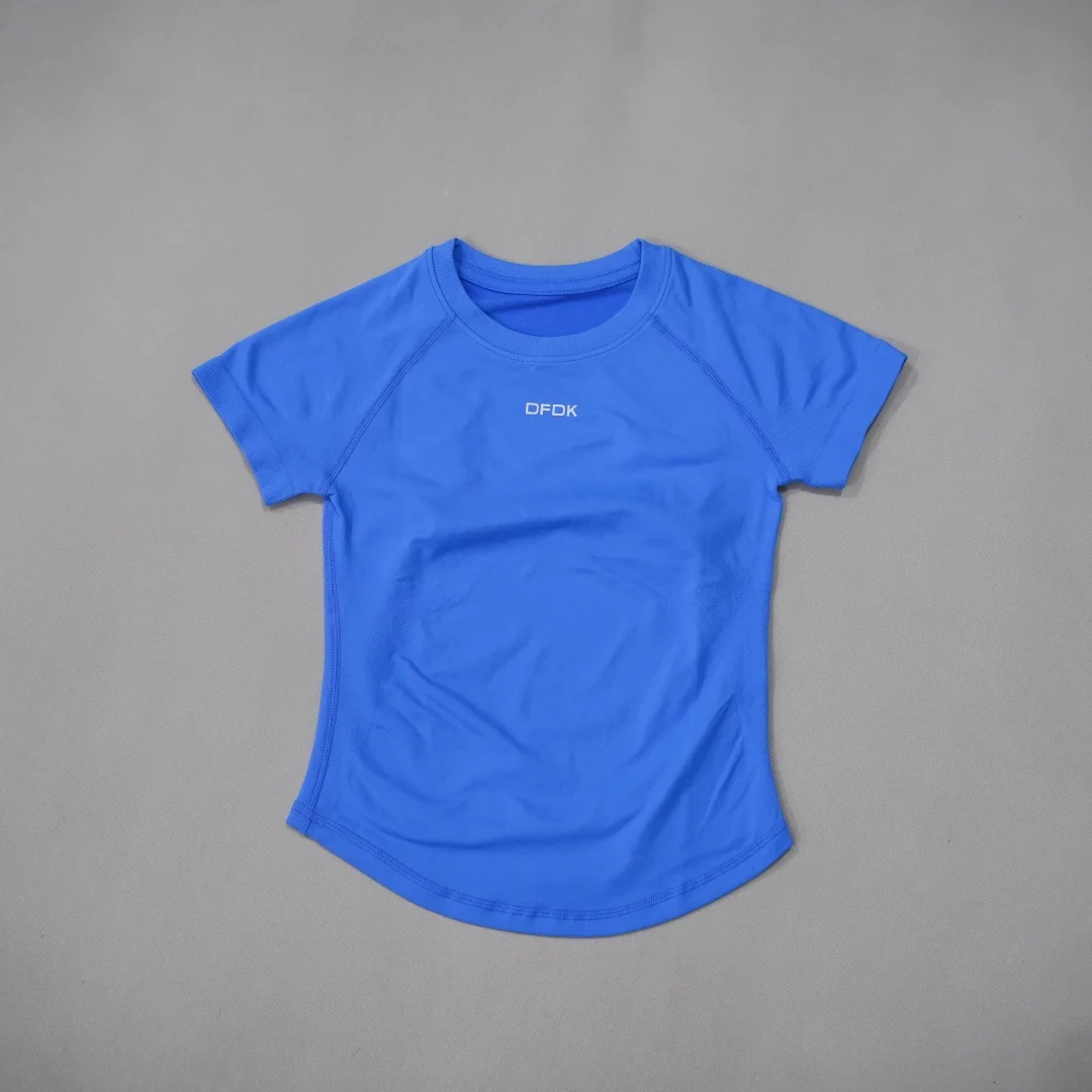 DFDK Women Round Neck Sports T Shirt Breathable Short Sleeve Elastic Slim Fit Casual Tee Gym Yoga Running Training Workout Top
