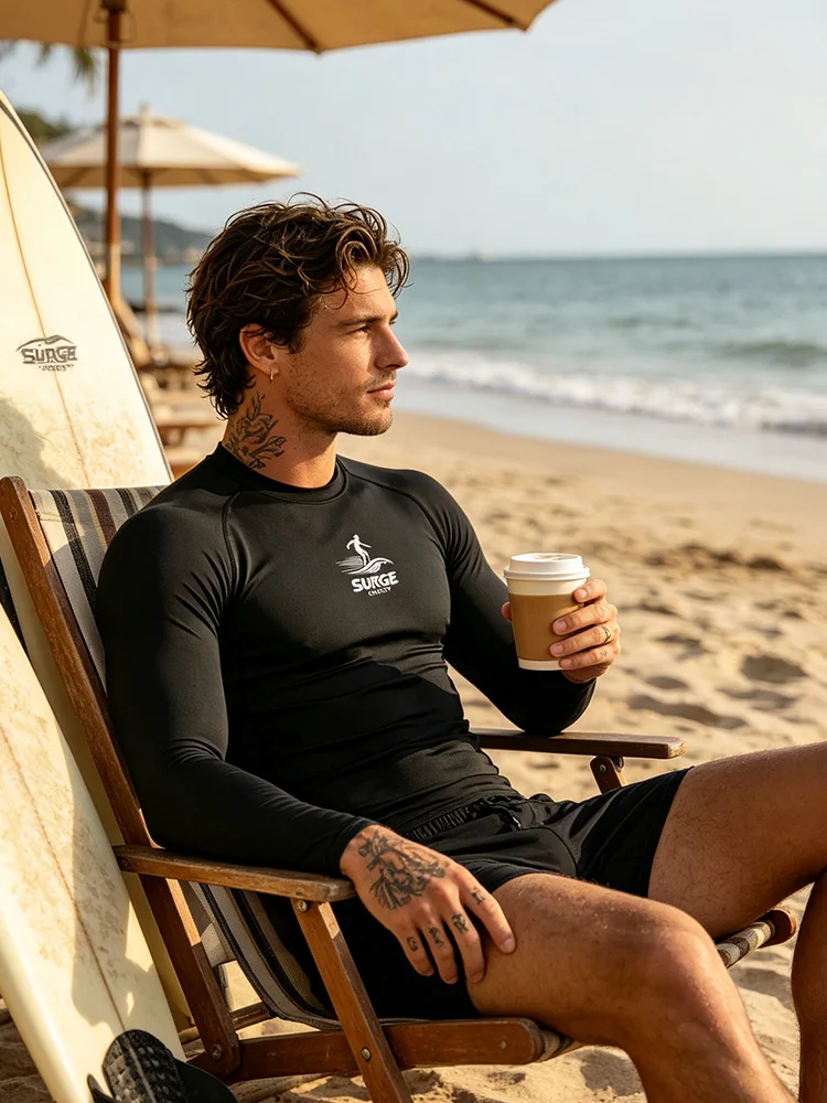 Men's quick-drying surfing T-shirt, long-sleeved beach swimsuit, women's sun-protective diving swimsuit - J69
