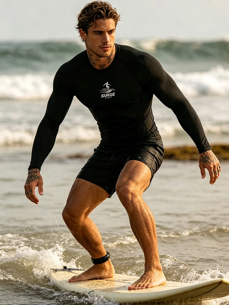 Men's quick-drying surfing T-shirt, long-sleeved beach swimsuit, women's sun-protective diving swimsuit - J69