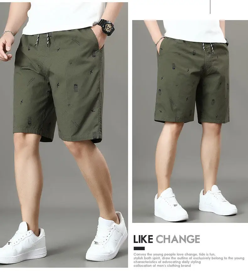 Men's Cotton Shorts Print Casual Shorts Travel Bermuda Shorts Elastic Waist Golf Shorts