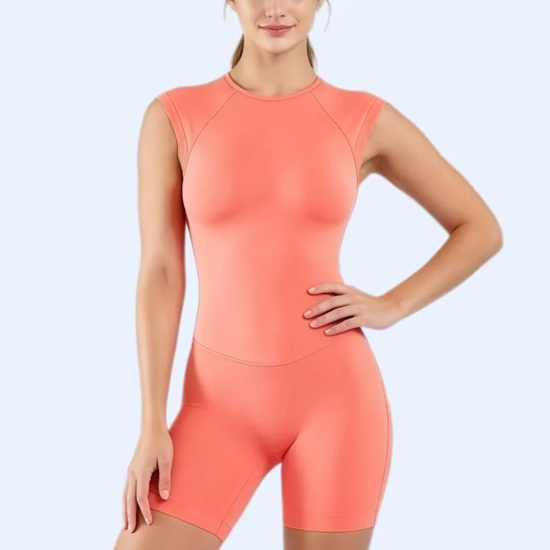 HISTELLO Impact Short Sleeve One Piece Women Gym Bodysuit Yoga Workout Slim Fit Backless Clothes Fitness Running Sports Jumpsuit