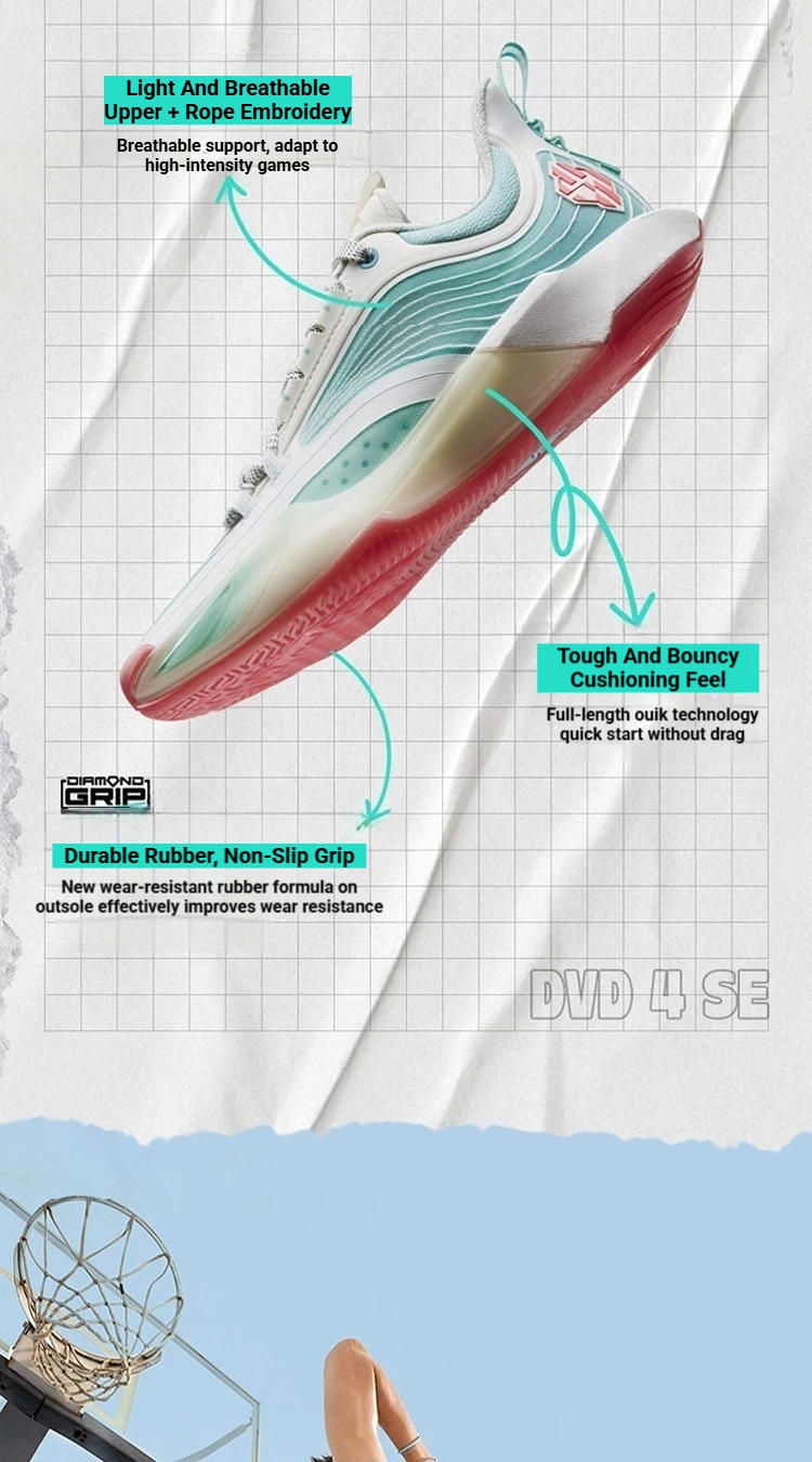 361 Degrees DVD4 SE Men Basketball Shoes Mesh Rebound Shock-Absorbing Breathable Stable Wear-resistant Male Sneakers 672611112