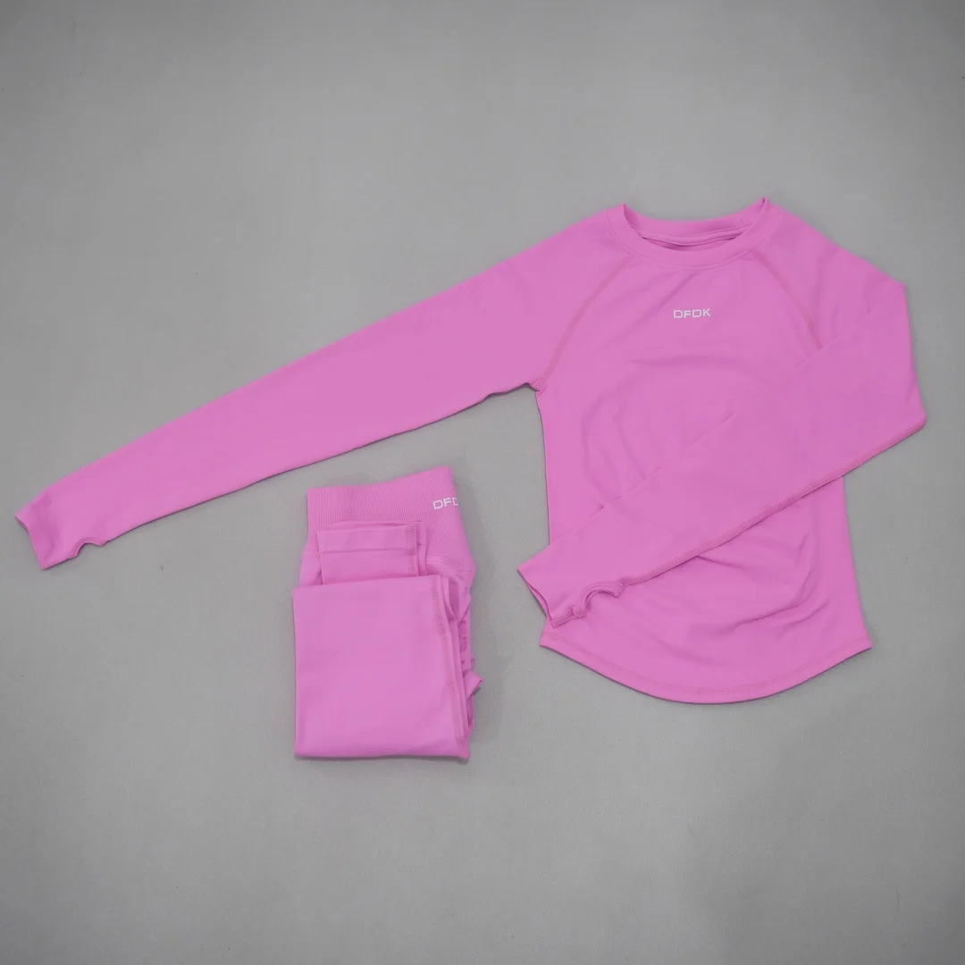 DFDK Women's Yoga Exercise Two Piece Set Long Sleeve Seamless Yoga Top Slimming Running Pants Breathable Exercise Set