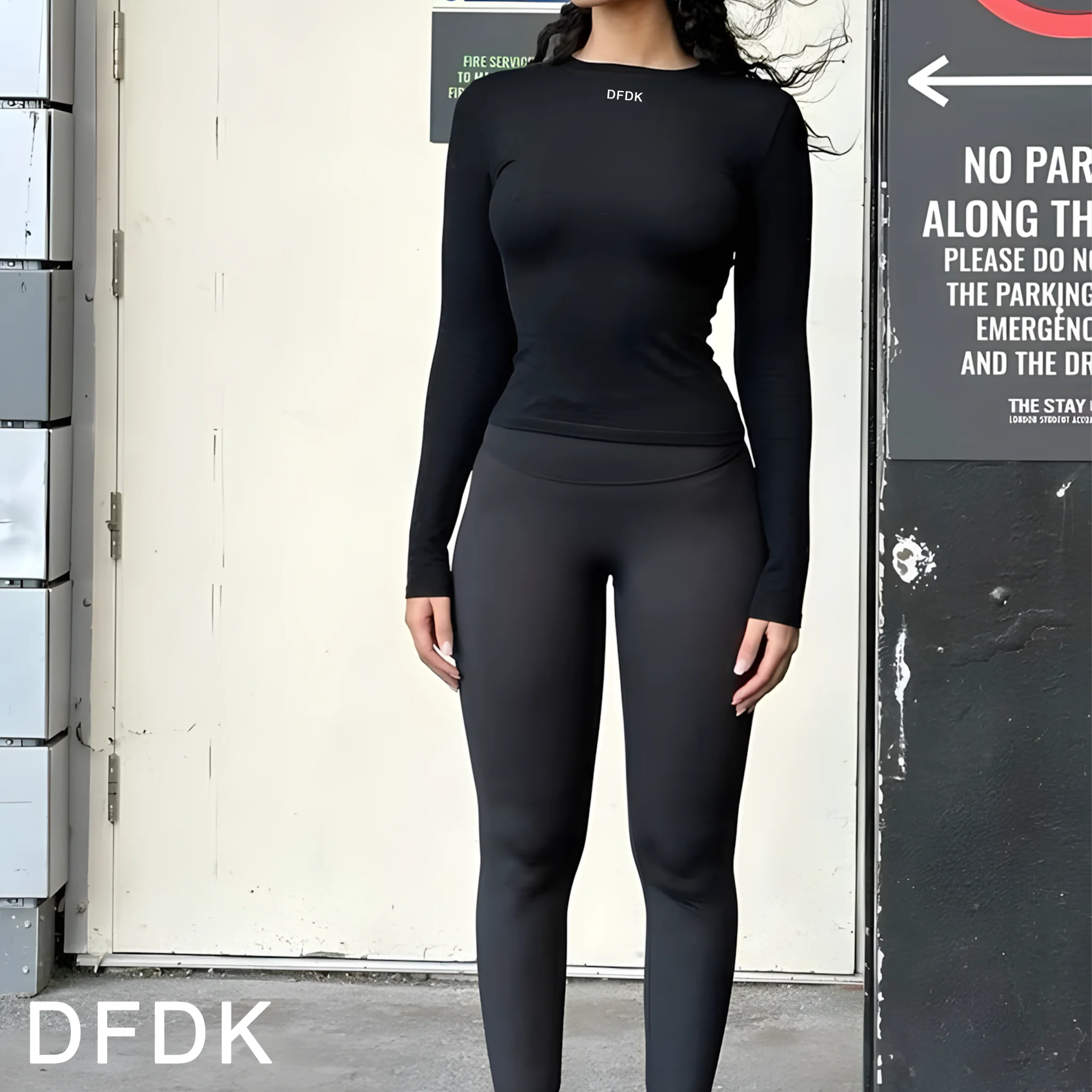 DFDK Women's Yoga Exercise Two Piece Set Long Sleeve Seamless Yoga Top Slimming Running Pants Breathable Exercise Set