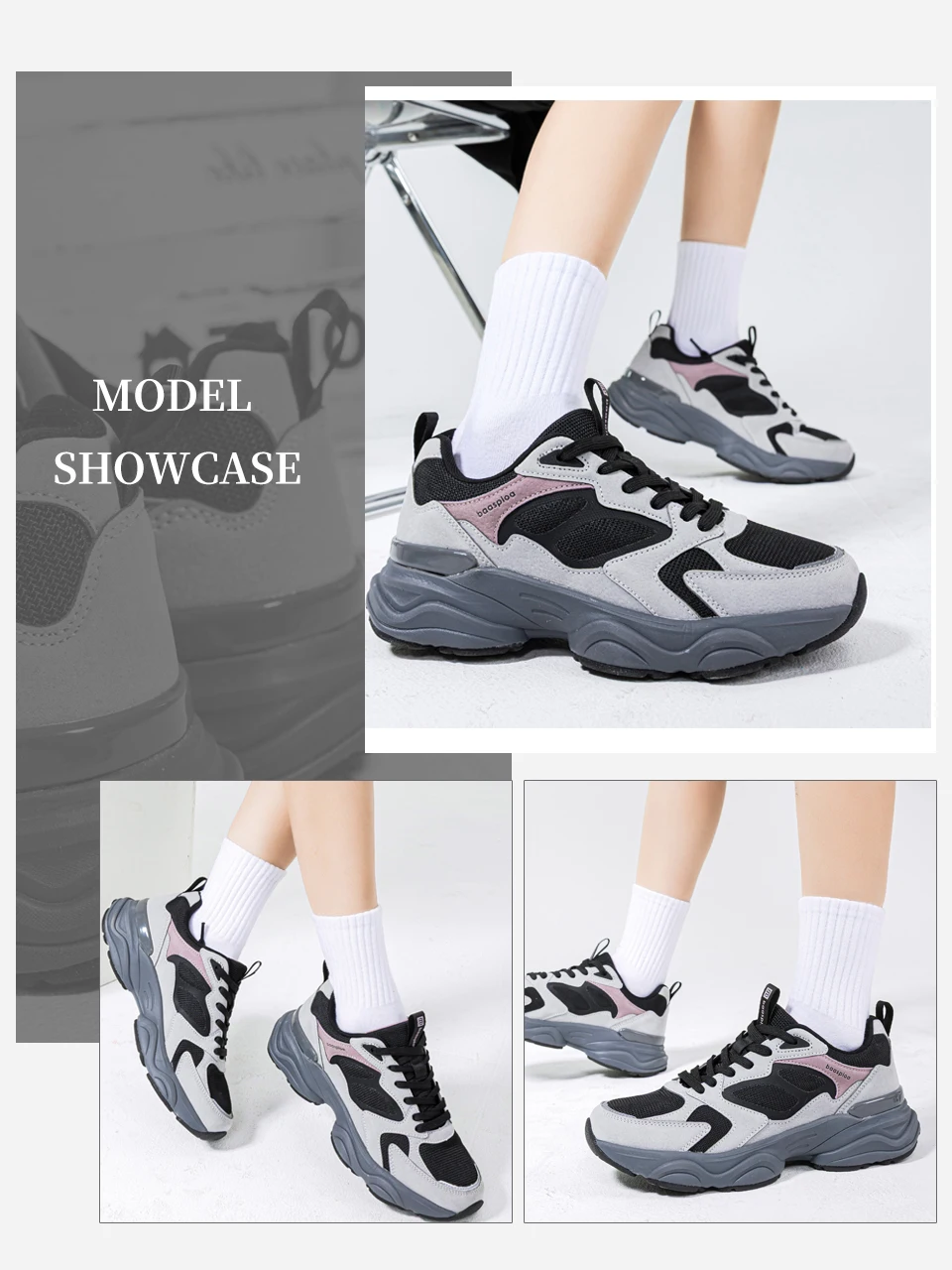 Baasploa Women Walking Shoes Lightweight Mesh Breathable Sport Shoes Comfort Soft Female Leather Height Increase Casual Sneakers