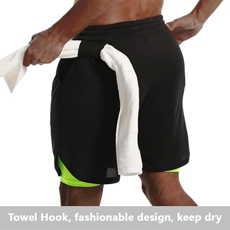 Mens Sport Shorts Sportswear Double-deck Running Shorts 2 In 1 Beach Bottoms Summer Gym Fitness Training Jogging Short Pants Men