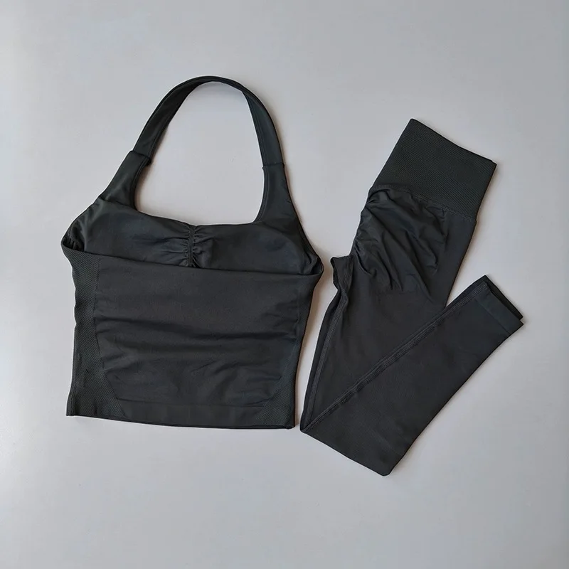 Halter Top Yoga Fitness Workout Set Women's Professional Training Pilates Peach Hip-Lifting Pants Sportswear