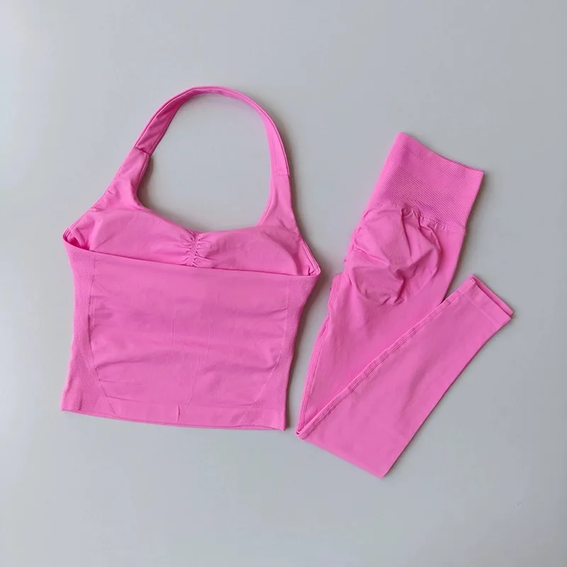 Halter Top Yoga Fitness Workout Set Women's Professional Training Pilates Peach Hip-Lifting Pants Sportswear