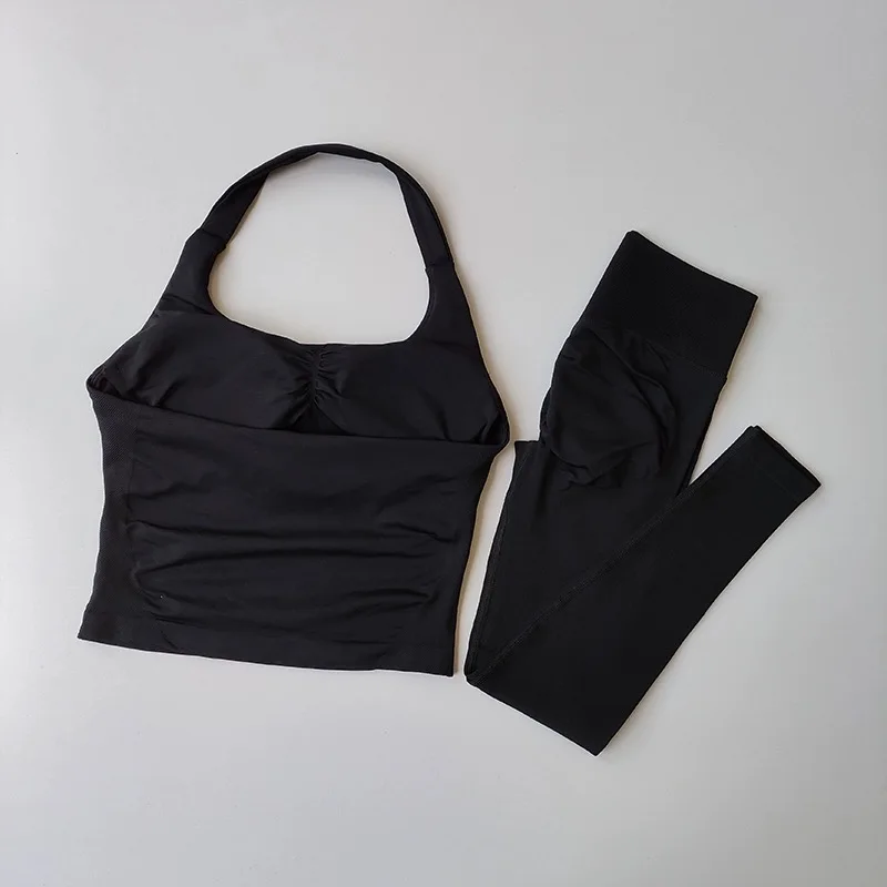Halter Top Yoga Fitness Workout Set Women's Professional Training Pilates Peach Hip-Lifting Pants Sportswear