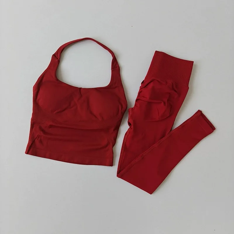 Halter Top Yoga Fitness Workout Set Women's Professional Training Pilates Peach Hip-Lifting Pants Sportswear